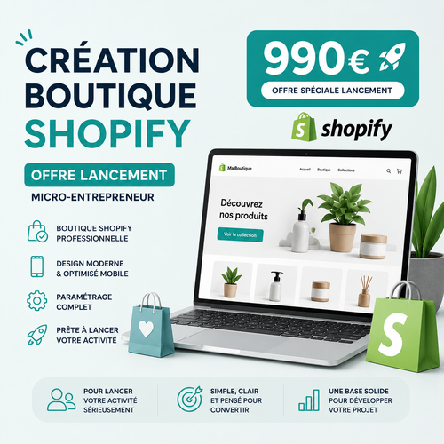 Forfait création de site Shopify clé en main pour micro-entrepreneur et auto-entrepreneur par un expert consultant